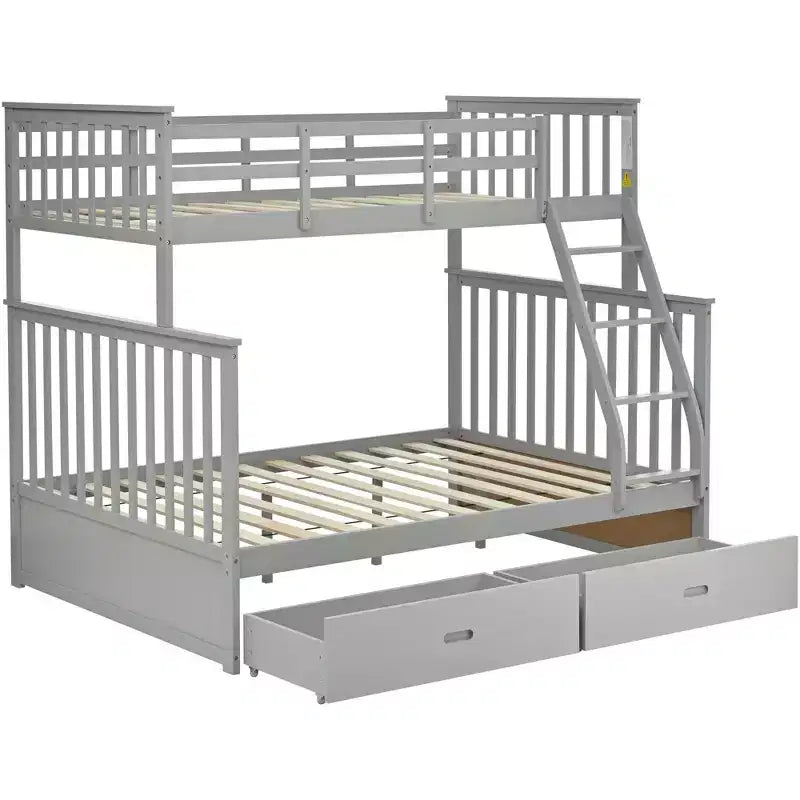 Letto a Castello 76" con Letti Singolo Superiore e Piazza e Mezza Inferiore, Cassetti, Sponda di Sicurezza e Scaletta, Struttura Letto per Bambini