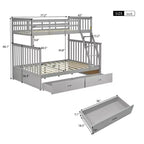 Letto a Castello 76" con Letti Singolo Superiore e Piazza e Mezza Inferiore, Cassetti, Sponda di Sicurezza e Scaletta, Struttura Letto per Bambini