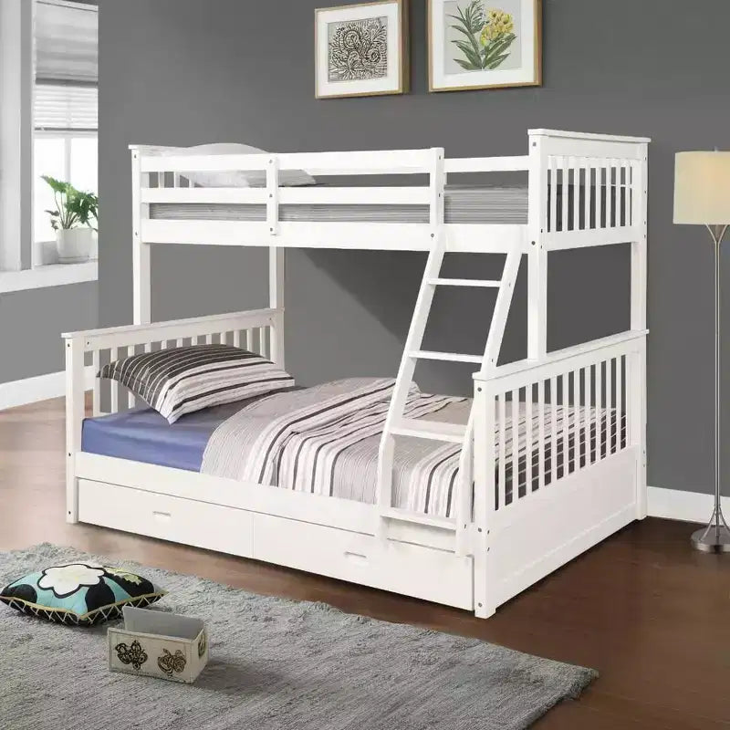 Letto a Castello 76" con Letti Singolo Superiore e Piazza e Mezza Inferiore, Cassetti, Sponda di Sicurezza e Scaletta, Struttura Letto per Bambini