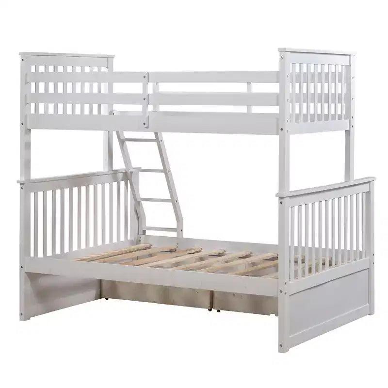 Letto a Castello 76" con Letti Singolo Superiore e Piazza e Mezza Inferiore, Cassetti, Sponda di Sicurezza e Scaletta, Struttura Letto per Bambini