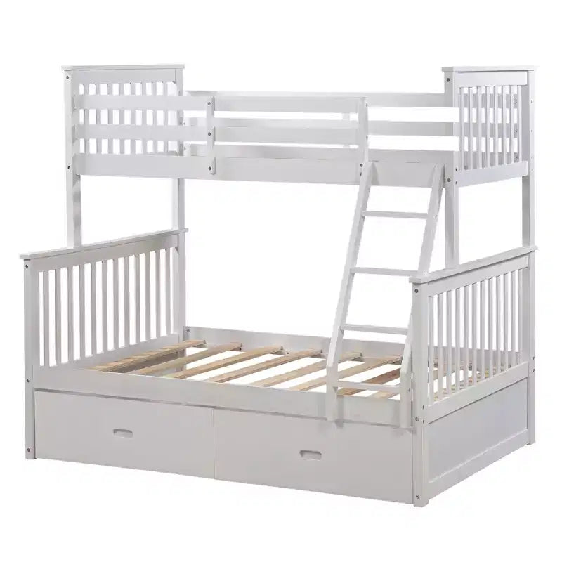 Letto a Castello 76" con Letti Singolo Superiore e Piazza e Mezza Inferiore, Cassetti, Sponda di Sicurezza e Scaletta, Struttura Letto per Bambini