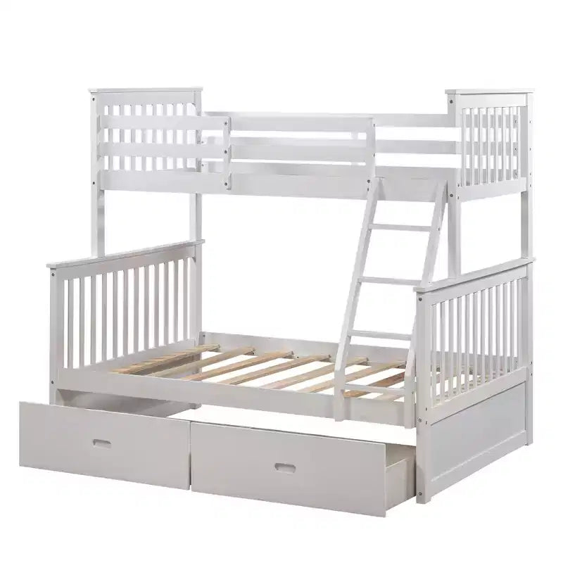 Letto a Castello 76" con Letti Singolo Superiore e Piazza e Mezza Inferiore, Cassetti, Sponda di Sicurezza e Scaletta, Struttura Letto per Bambini
