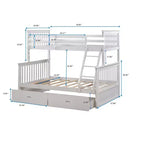 Letto a Castello 76" con Letti Singolo Superiore e Piazza e Mezza Inferiore, Cassetti, Sponda di Sicurezza e Scaletta, Struttura Letto per Bambini
