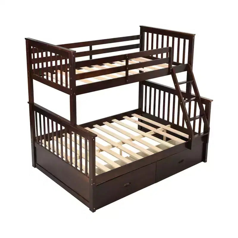 Letto a Castello 76" con Letti Singolo Superiore e Piazza e Mezza Inferiore, Cassetti, Sponda di Sicurezza e Scaletta, Struttura Letto per Bambini