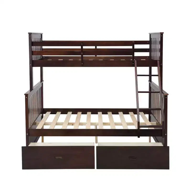 Letto a Castello 76" con Letti Singolo Superiore e Piazza e Mezza Inferiore, Cassetti, Sponda di Sicurezza e Scaletta, Struttura Letto per Bambini