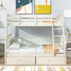 Letto a Castello 76" con Letti Singolo Superiore e Piazza e Mezza Inferiore, Cassetti, Sponda di Sicurezza e Scaletta, Struttura Letto per Bambini
