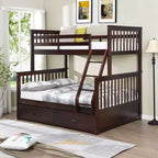Letto a Castello 76" con Letti Singolo Superiore e Piazza e Mezza Inferiore, Cassetti, Sponda di Sicurezza e Scaletta, Struttura Letto per Bambini
