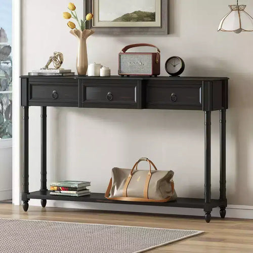 Mesa consola vintage de 52" con 3 cajones y estante grande, mesa para entrada o pasillo para sala de estar