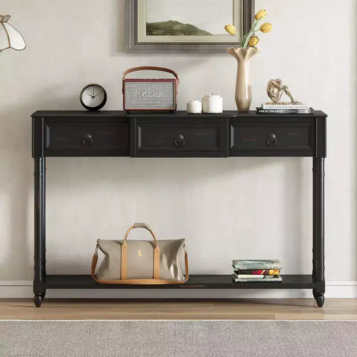 Okak 52IN Vintage Console Table, Entryway Table with 3 Drawers and 1 Large Shelf, Hallway Table for Living Room, Entryway, Foyer