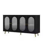 Mobile contenitore decorativo a 4 ante con ante in acrilico scanalato e gambe in metallo, Credenza da soggiorno, Nero