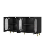 Mobile contenitore decorativo a 4 ante con ante in acrilico scanalato e gambe in metallo, Credenza da soggiorno, Nero