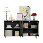 Mobile contenitore decorativo a 4 ante con ante in acrilico scanalato e gambe in metallo, Credenza da soggiorno, Nero