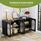 Mobile contenitore decorativo a 4 ante con ante in acrilico scanalato e gambe in metallo, Credenza da soggiorno, Nero