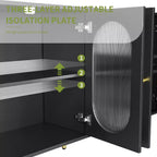 Mobile contenitore decorativo a 4 ante con ante in acrilico scanalato e gambe in metallo, Credenza da soggiorno, Nero
