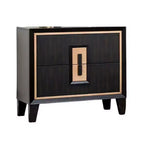 Comodino a 2 cassetti, 68 cm, marrone espresso con dettagli dorati, misto legno massello