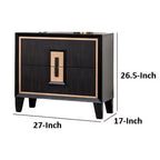 Comodino a 2 cassetti, 68 cm, marrone espresso con dettagli dorati, misto legno massello