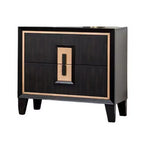 Comodino a 2 cassetti, 68 cm, marrone espresso con dettagli dorati, misto legno massello
