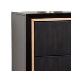 Comodino a 2 cassetti, 68 cm, marrone espresso con dettagli dorati, misto legno massello