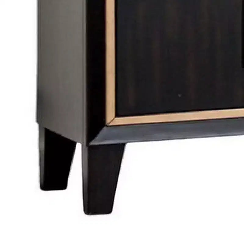 Comodino a 2 cassetti, 68 cm, marrone espresso con dettagli dorati, misto legno massello