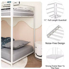 Letto a castello in metallo "Twin-Over-Twin" da 76,69" con scaletta e sponde di protezione, struttura letto per bambini a basso profilo, bianco