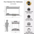 Letto a castello in metallo "Twin-Over-Twin" da 76,69" con scaletta e sponde di protezione, struttura letto per bambini a basso profilo, bianco