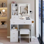 Okak modern nachtkastje en kaptafel met aanraakbediende ledspiegel, toilettafel met gevoerd bankje, make-uptafelset voor slaapkamers