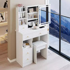 Okak modern nachtkastje en kaptafel met aanraakbediende ledspiegel, toilettafel met gevoerd bankje, make-uptafelset voor slaapkamers