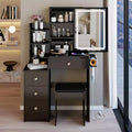 Okak Modern Bedside Cabinet Vanity Table with Touch Control LED Mirror,Dressing Desk with Cushioned Stool,Makeup Table Set for Bedrooms