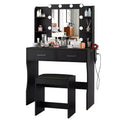 FDW Vanity Desk Makeup Vanity With Large Mirror And 3 Color Light Options Dressing Table Set With Adjustable Power Strip hair dryer holder