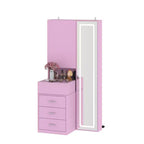Famapy Stylish Vanity Cabinet with Full-Size LED Mirror & Divided Drawers,White/Black/Pink Storage Cabinet,Spacious Organizer for Bedroom Makeup