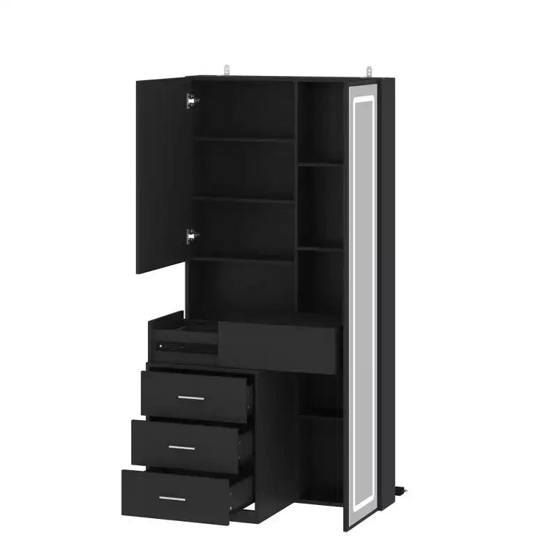 Stilvoller Famapy-Schminkschrank mit großem LED-Spiegel und unterteilten Schubladen, Aufbewahrungsschrank in Weiß, Schwarz oder Rosa, geräumiger Organizer für Kosmetik im Schlafzimmer