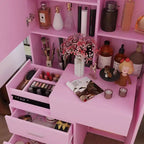 Stilvoller Famapy-Schminkschrank mit großem LED-Spiegel und unterteilten Schubladen, Aufbewahrungsschrank in Weiß, Schwarz oder Rosa, geräumiger Organizer für Kosmetik im Schlafzimmer