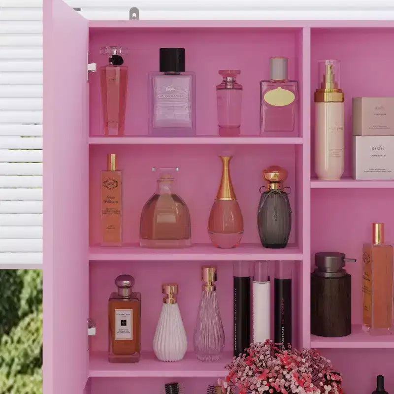 Stilvoller Famapy-Schminkschrank mit großem LED-Spiegel und unterteilten Schubladen, Aufbewahrungsschrank in Weiß, Schwarz oder Rosa, geräumiger Organizer für Kosmetik im Schlafzimmer