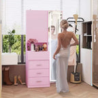 Stilvoller Famapy-Schminkschrank mit großem LED-Spiegel und unterteilten Schubladen, Aufbewahrungsschrank in Weiß, Schwarz oder Rosa, geräumiger Organizer für Kosmetik im Schlafzimmer