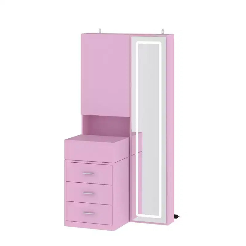Stilvoller Famapy-Schminkschrank mit großem LED-Spiegel und unterteilten Schubladen, Aufbewahrungsschrank in Weiß, Schwarz oder Rosa, geräumiger Organizer für Kosmetik im Schlafzimmer
