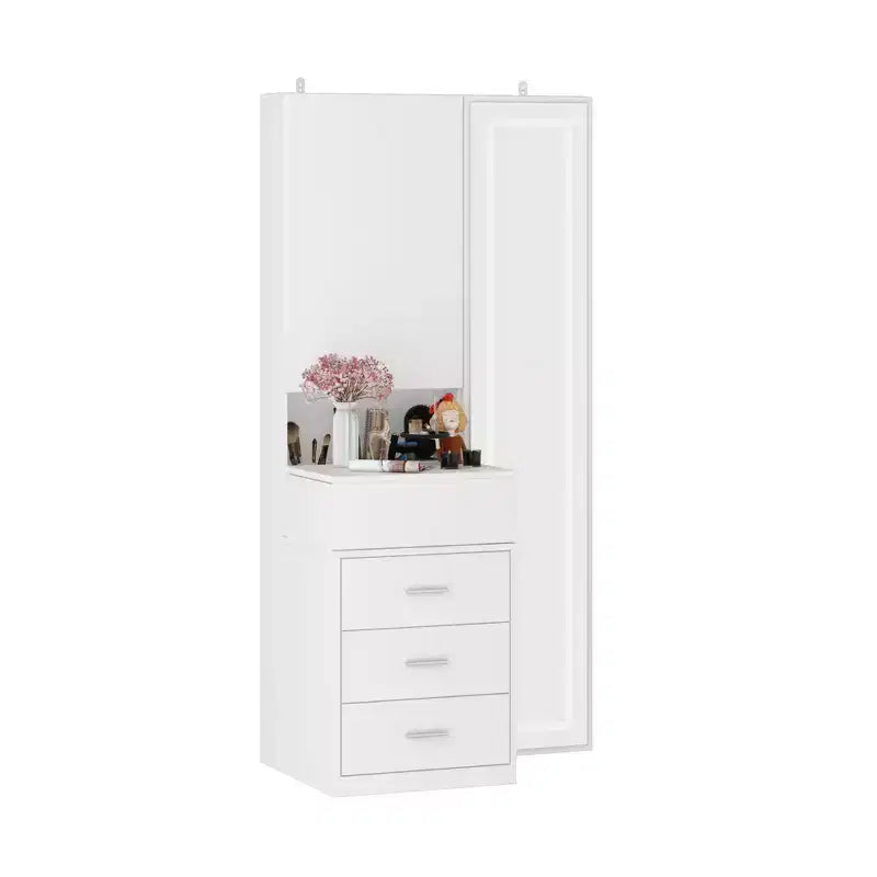 Stilvoller Famapy-Schminkschrank mit großem LED-Spiegel und unterteilten Schubladen, Aufbewahrungsschrank in Weiß, Schwarz oder Rosa, geräumiger Organizer für Kosmetik im Schlafzimmer