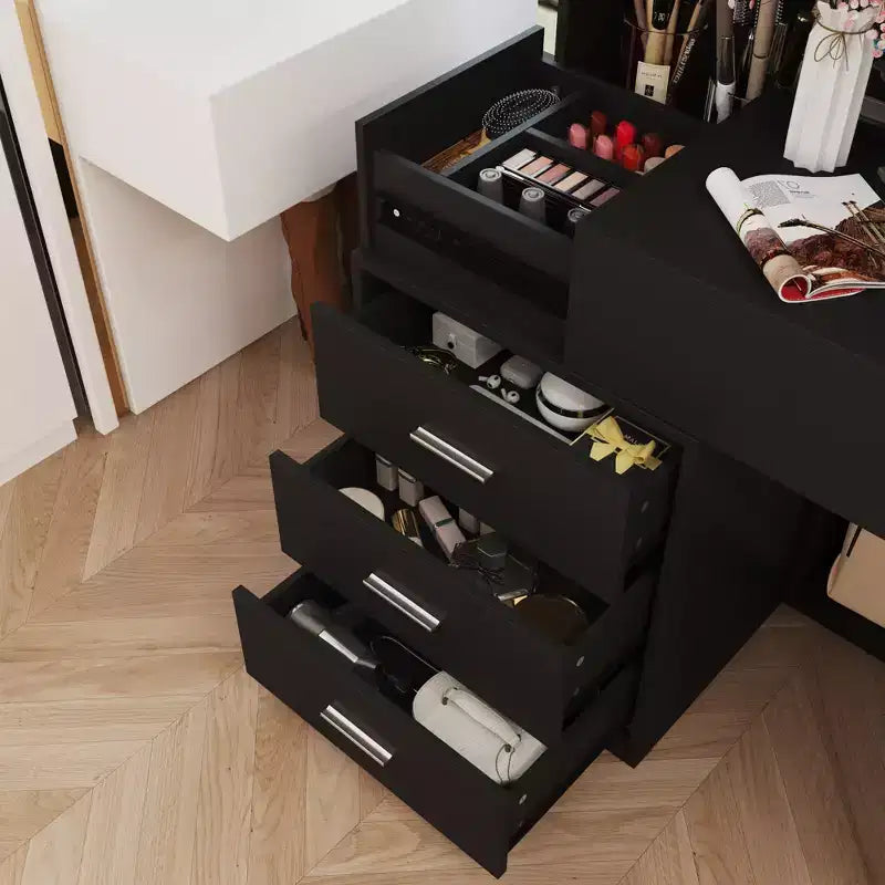 Stilvoller Famapy-Schminkschrank mit großem LED-Spiegel und unterteilten Schubladen, Aufbewahrungsschrank in Weiß, Schwarz oder Rosa, geräumiger Organizer für Kosmetik im Schlafzimmer