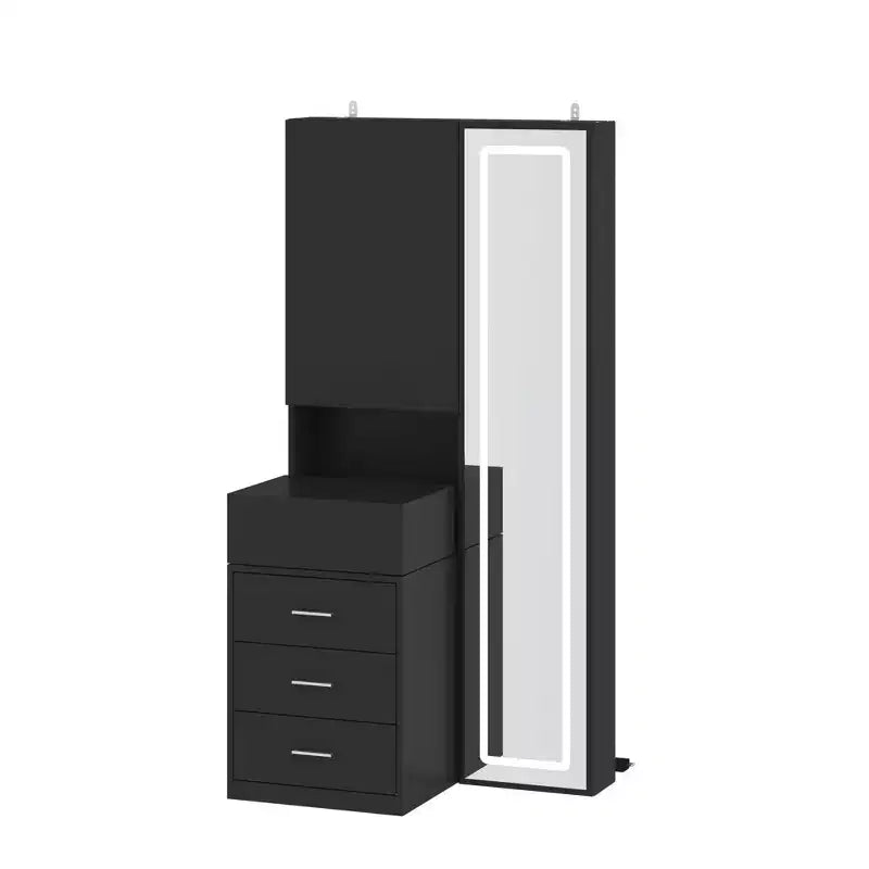 Stilvoller Famapy-Schminkschrank mit großem LED-Spiegel und unterteilten Schubladen, Aufbewahrungsschrank in Weiß, Schwarz oder Rosa, geräumiger Organizer für Kosmetik im Schlafzimmer