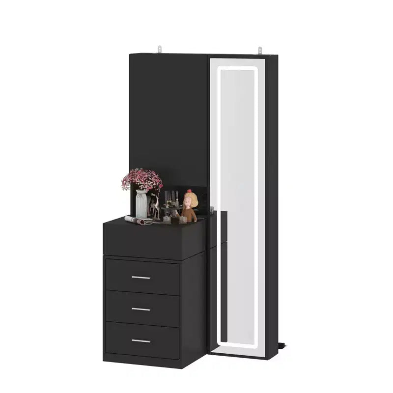 Stilvoller Famapy-Schminkschrank mit großem LED-Spiegel und unterteilten Schubladen, Aufbewahrungsschrank in Weiß, Schwarz oder Rosa, geräumiger Organizer für Kosmetik im Schlafzimmer