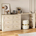 Heynemo 6-Drawer Extendable Corner Vanity Table and Dresser Combo with 3 Side Shelves, Makeup Vanity Desk, Wood Dressing Table for Bedroom