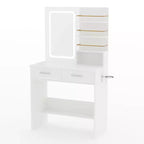 GustoWave moderner Schminktisch mit Spiegel und Beleuchtung, Schminktisch mit Schubladen und Regalen, Schrank und gepolstertem Hocker