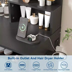 GustoWave moderner Schminktisch mit Spiegel und Beleuchtung, Schminktisch mit Schubladen und Regalen, Schrank und gepolstertem Hocker