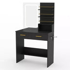 GustoWave moderner Schminktisch mit Spiegel und Beleuchtung, Schminktisch mit Schubladen und Regalen, Schrank und gepolstertem Hocker