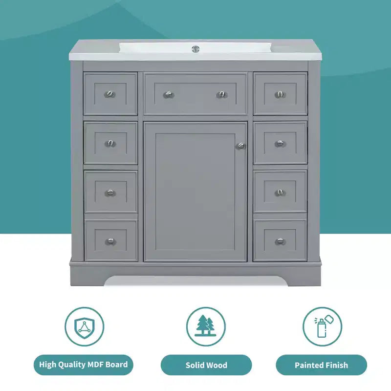 Bathroom Cabinet, 36 Inch Bathroom Vanity with 6 Drawers, Adjustable Shelf,Freestanding Bathroom Vanity Cabinet