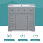 Bathroom Cabinet, 36 Inch Bathroom Vanity with 6 Drawers, Adjustable Shelf,Freestanding Bathroom Vanity Cabinet