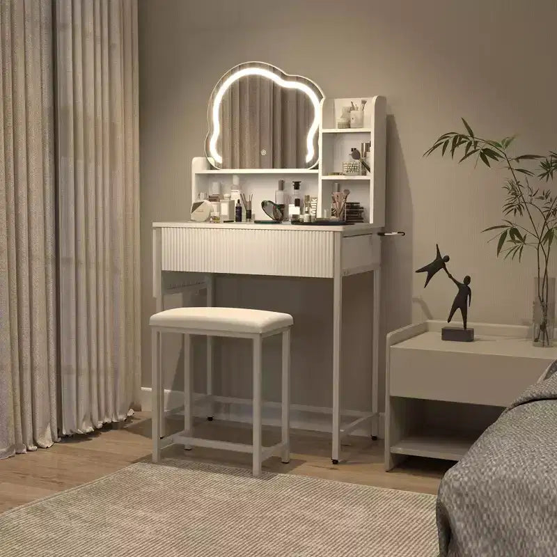 Kaptafelset met ledverlichte spiegel en stopcontact, make-uptafel