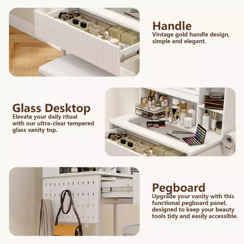 Kaptafelset met ledverlichte spiegel en stopcontact, make-uptafel