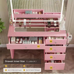 39 Vanity Desk with Mirror and Lights, 5 Drawers Makeup Vanity Desk with Tempered Glass top