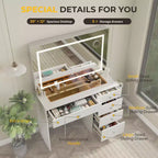39 Vanity Desk with Mirror and Lights, 5 Drawers Makeup Vanity Desk with Tempered Glass top