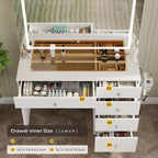 39 Vanity Desk with Mirror and Lights, 5 Drawers Makeup Vanity Desk with Tempered Glass top
